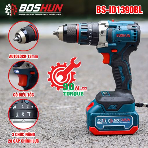 Máy Khoan Pin cầm tay BOSHUN BS-ID1390BL 13mm, 90Nm - Hình ảnh 5