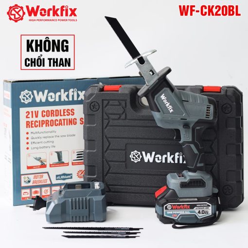 Máy Cưa Kiếm Dùng Pin Workfix WF-CK20BL – 500W, Không Chổi Than, Pin 21V 4.0Ah, Tặng Bộ 4 Lưỡi Thép Cao Cấp
