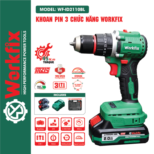 Máy Khoan Tường 10mm, 45Nm WORKFIX WF-ID2110BL - Hình ảnh 2