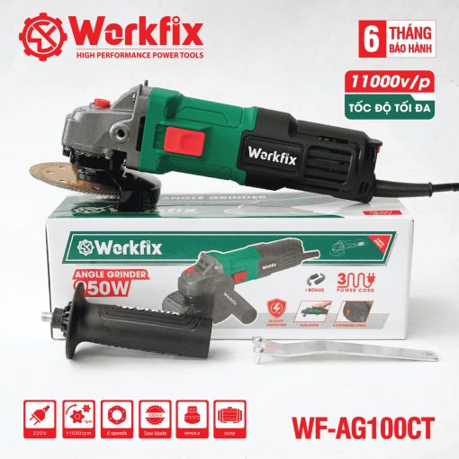 Máy mài điện cầm tay WORKFIX WF-AG100CT, Công tắc cạnh 950W, 6 Tốc độ, Chống khởi động lại