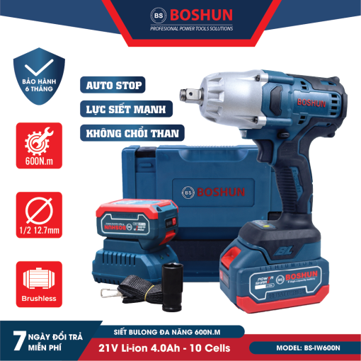 Máy Siết Bulong BOSHUN BS-IW600N – Lực Búa Siết 600N – Mở Ốc Ôto Tải Dễ Dàng – Bảo Hành Chính Hãng Boshun 12T