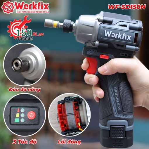 Máy Chuyên Vít PIN 150Nm WORKFIX WF-SD150N đầu 2 trong 1 hàng chính hãng, 100% lõi đồng - Hình ảnh 5