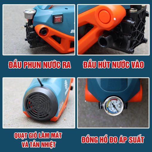 Máy rửa xe cao áp mini gia đình 2800w BOSHUN BS-PW2800W, hàng chính hãng, tặng Dây Cao Áp 12m, 100% lõi đồng - Hình ảnh 4