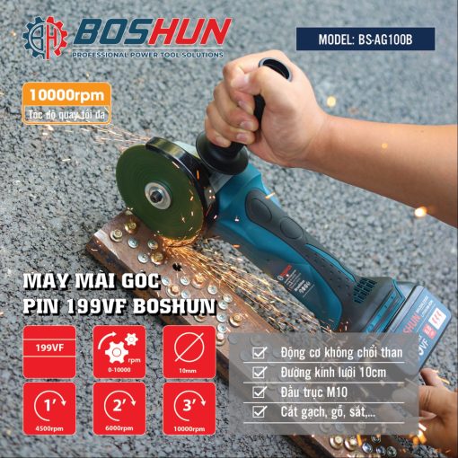 Máy Mài Pin Boshun BS-AG100B – Mài bề mặt – Cắt kim loại – Động Cơ Không Chổi Than – 100% Lõi Đồng - Hình ảnh 2
