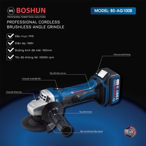 Máy Mài Pin Boshun BS-AG100B – Mài bề mặt – Cắt kim loại – Động Cơ Không Chổi Than – 100% Lõi Đồng - Hình ảnh 4