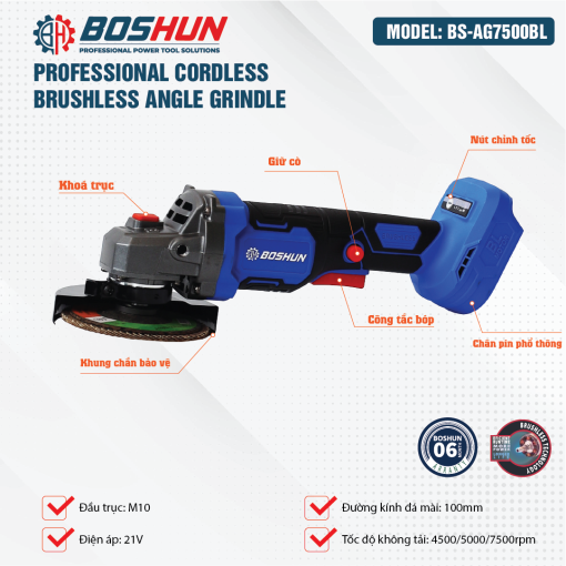 THÂN MÁY MÀI GÓC CHẠY PIN BOSHUN BS-AG7500BL, ĐỘNG CƠ KHÔNG CHỔI THAN, 13 CẤP TỐC ĐỘ, CHỐNG SỐC ĐÁ - Hình ảnh 4