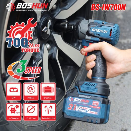 Máy Siết Bulong BOSHUN BS-IW700N – Lực Búa Siết 700N – Mở Ốc Ôto Tải Dễ Dàng – Bảo Hành Chính Hãng Boshun 12T
