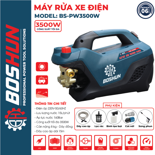 Máy rửa xe cao áp mini gia đình 2800w BOSHUN BS-PW2800W, hàng chính hãng, tặng Dây Cao Áp 12m, 100% lõi đồng - Hình ảnh 5