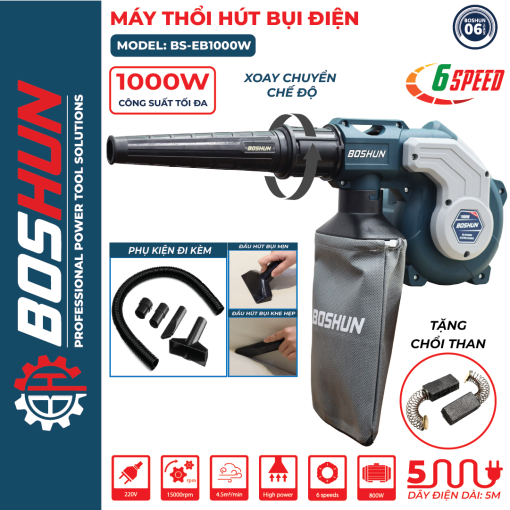Máy Thổi – Hút Bụi Điện Boshun BS-EB1000W – Công Suất 1000W – Động Cơ 100% Lõi Đồng – Lực Thổi Mạnh Mẽ - Hình ảnh 3