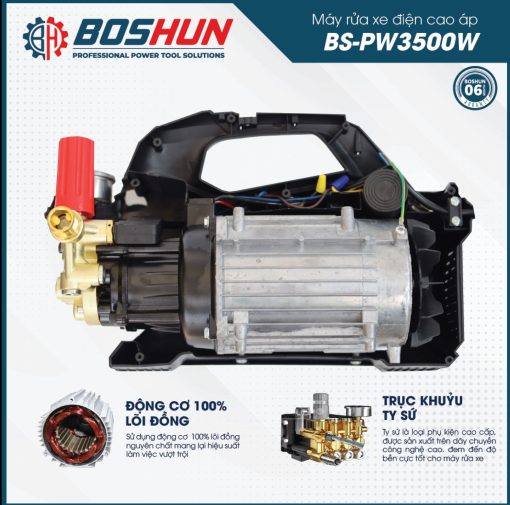 Máy rửa xe cao áp mini gia đình 2800w BOSHUN BS-PW2800W, hàng chính hãng, tặng Dây Cao Áp 12m, 100% lõi đồng - Hình ảnh 6