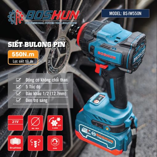 Máy Siết Bulong BOSHUN BS-IW550N – Lực Siết 550N Có Búa – Mở Ốc Ôto Dễ Dàng – Bảo Hành Chính Hãng Boshun 12T - Hình ảnh 6