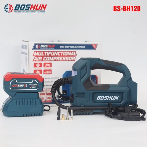 Máy Bơm hơi pin BOSHUN BS-BH120, CS 120W, Áp suất 120 psi, Màn hình led, Vừa dùng điện vừa dùng pin - Hình ảnh 7