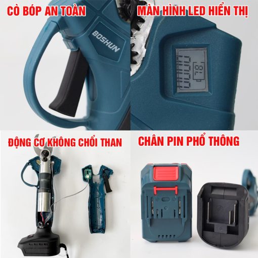 Kéo cắt cành dùng PIN BOSHUN BS-CP30BL, hàng chính hãng, siêu khỏe, Pin Khủng 21V, động cơ không chổi than - Hình ảnh 6