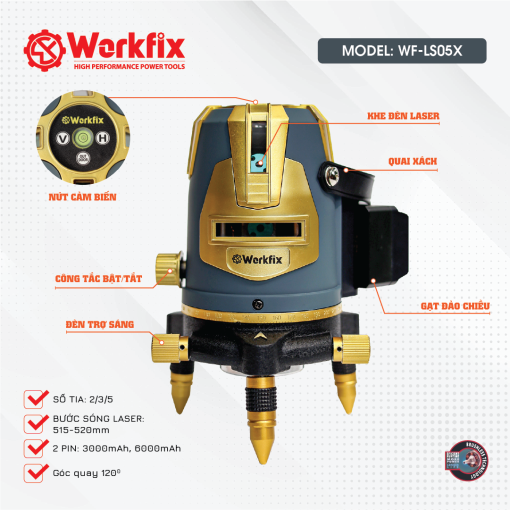 Máy Cân Bằng Laser 5 line Workfix WF-LS05X, 5 Tia xanh siêu sáng - Hình ảnh 2