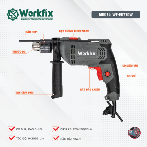 Máy khoan điện 13MM Workfix WF-ED710W - Hình ảnh 3