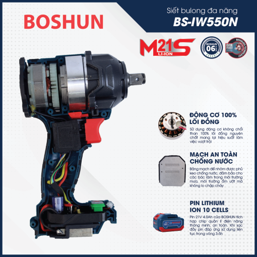 Máy Siết Bulong BOSHUN BS-IW550N – Lực Siết 550N Có Búa – Mở Ốc Ôto Dễ Dàng – Bảo Hành Chính Hãng Boshun 12T - Hình ảnh 4