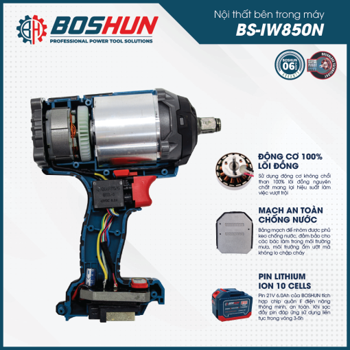 Máy Siết Bulong BOSHUN BS-IW850N Lực siết 850N.m – Mở Ốc Ô Tô Tải Dễ Dàng – Bảo Hành Chính Hãng 12 Tháng - Hình ảnh 5