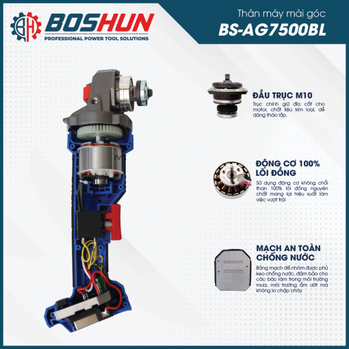 THÂN MÁY MÀI GÓC CHẠY PIN BOSHUN BS-AG7500BL, ĐỘNG CƠ KHÔNG CHỔI THAN, 13 CẤP TỐC ĐỘ, CHỐNG SỐC ĐÁ - Hình ảnh 5