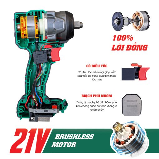 Máy Siết bulong PIN 470Nm WORKFIX WF-IW470N chính hãng, Đầu 2 trong 1, 100% lõi đồng - Hình ảnh 6