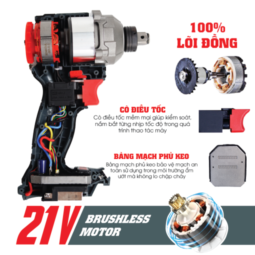 Máy Chuyên Vít PIN, đầu bulong, 250Nm, WORKFIX WF-SD250PRO (hàng chính hãng), 100% lõi đồng - Hình ảnh 5