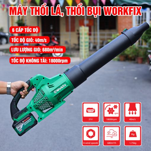 Máy Thổi Bụi / Thổi Lá cầm tay dùng Pin 850w Workfix WF-TL680M chính hãng, 100% lõi đồng, Công Suất Lớn - Hình ảnh 2