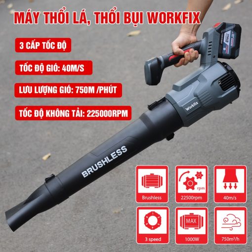 Máy Thổi Bụi / Thổi Lá, rác cầm tay dùng Pin 1000w Workfix 3 Tốc WF-LB03BL, hàng chính hãng, 100% lõi đồng - Hình ảnh 5
