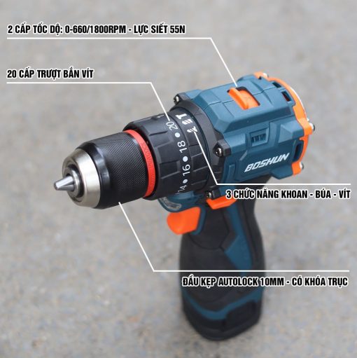 Máy Khoan Pin Boshun BS-ID1610BL 10mm, 55Nm - Hình ảnh 4
