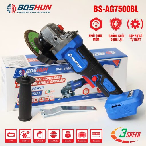 THÂN MÁY MÀI GÓC CHẠY PIN BOSHUN BS-AG7500BL, ĐỘNG CƠ KHÔNG CHỔI THAN, 13 CẤP TỐC ĐỘ, CHỐNG SỐC ĐÁ