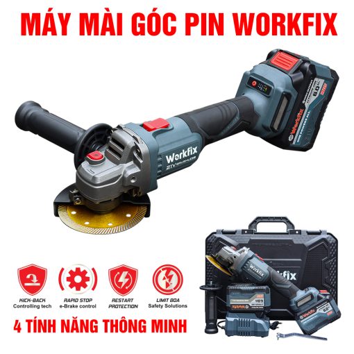 Máy Cắt Mài PIN cầm tay WORKFIX WF-AG100PRO chính hãng, Antikickback, Không chổi than, 100% Lõi Đồng, 2 PIN - Hình ảnh 5