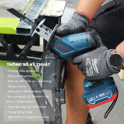 Máy Cưa Kiếm Cầm Tay BOSHUN BS-CK3055T – Không Chổi Than – Chân Pin Phổ Thông – Cưa Gỗ, Cắt, Tỉa Cây – Bảo Hành 12 Tháng - Hình ảnh 2