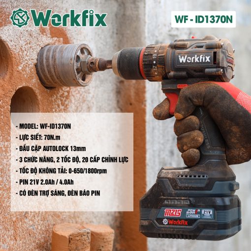 Máy khoan pin 13mm Workfix WF-ID1370N Lực siết 70N.m - Hình ảnh 3