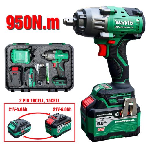 Máy Siết bulong PIN 950Nm Workfix WF-IW950N chính hãng, Không Chổi Than, 100% lõi đồng