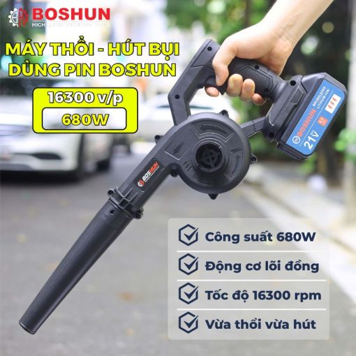 Máy Thổi, Hút Bụi Boshun Đen Công Suất 680W, Chân Pin Phổ Thông, Tốc Độ Gió Cực Mạnh, Bào Hành 12 Tháng