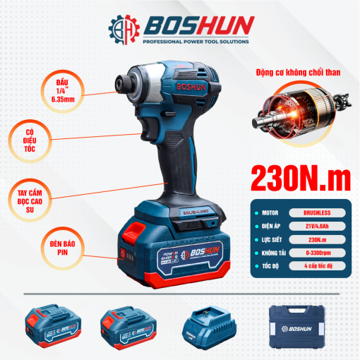 Máy Chuyên Vít PIN 230Nm Boshun BS-SD230N (hàng chính hãng) 5 Mức Tốc Độ, Auto-Stop, Auto-slow. - Hình ảnh 6
