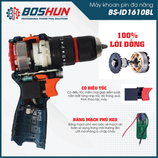 Máy Khoan Pin Boshun BS-ID1610BL 10mm, 55Nm - Hình ảnh 5