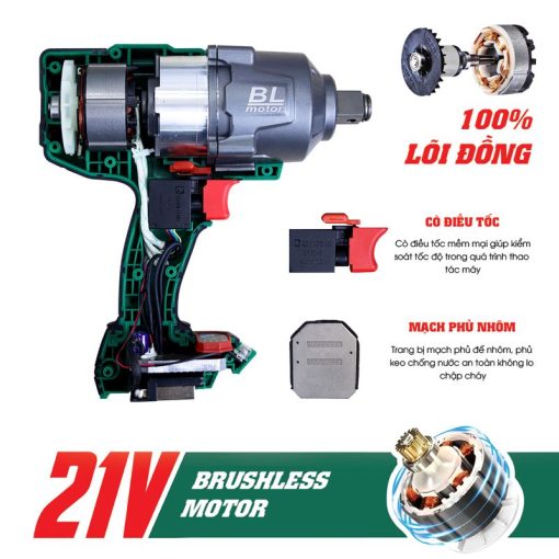 Máy Bắn, Siết Bulong PIN 2100Nm WORFIX WF-IW2100N chính hãng, AutoStop, Không Chổi Than, 100% lõi đồng - Hình ảnh 6