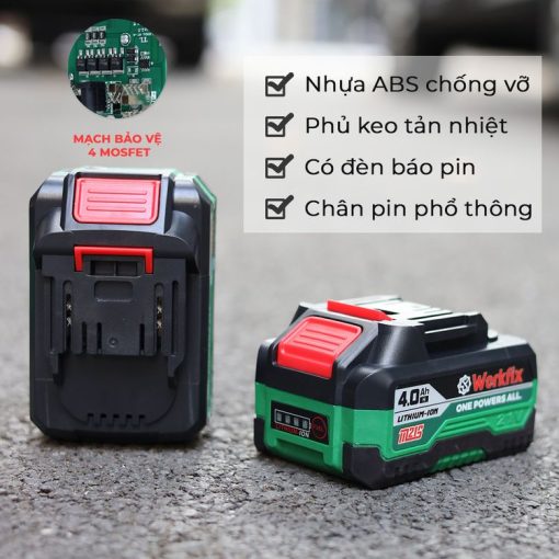 Máy Siết bulong PIN 470Nm WORKFIX WF-IW470N chính hãng, Đầu 2 trong 1, 100% lõi đồng - Hình ảnh 4