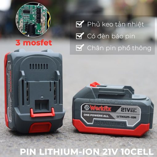 Máy Siết bulong PIN 360Nm WORKFIX WF-IW360N chính hãng, đầu 2 trong 1, 100% lõi đồng - Hình ảnh 3