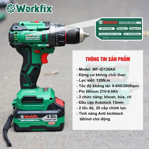 Máy Khoan Pin Cầm Tay 13mm, 120Nm Workfix WF-ID120AK - Hình ảnh 5