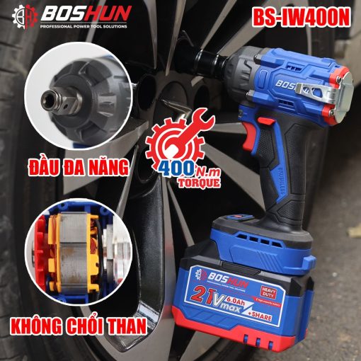 Máy Bắn, siết Bulong PIN 400Nm BOSHUN BS-IW400N chính hãng, Không Chổi Than, 2 in 1, 100% lõi đồng - Hình ảnh 5
