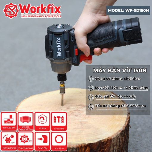 Máy Chuyên Vít PIN 150Nm WORKFIX WF-SD150N đầu 2 trong 1 hàng chính hãng, 100% lõi đồng - Hình ảnh 7
