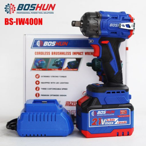 Máy Bắn, siết Bulong PIN 400Nm BOSHUN BS-IW400N chính hãng, Không Chổi Than, 2 in 1, 100% lõi đồng
