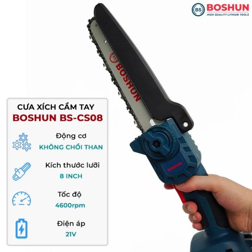 Máy cưa xích mini cầm tay chạy PIN 1800w BOSHUN BS-CS08, hàng chính hãng, Có Tra Nhớt, Có Màn LED. - Hình ảnh 2