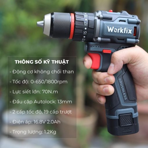 Máy Khoan Pin cầm Tay Bắn Vít 13mm, 70Nm Workfix WF-ID1613BL