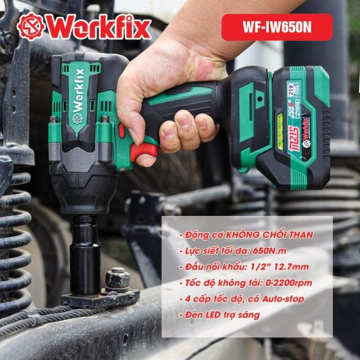 Máy Bắn, siết Bulong PIN 650Nm WORKFIX WF-IW650N chính hãng, Siêu Khỏe, 100% Lõi Đồng, không chổi than - Hình ảnh 2
