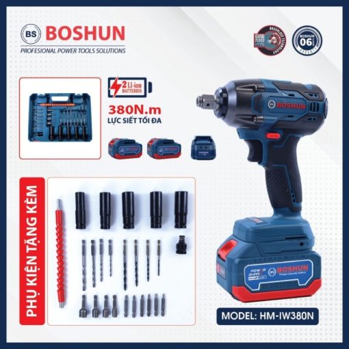 Máy siết bulong BOSHUN BS-IW380N Đầu 2 trong 1 – Lực siết 380NM – Tặng kèm bộ phụ kiện 24 chi tiết - Hình ảnh 3