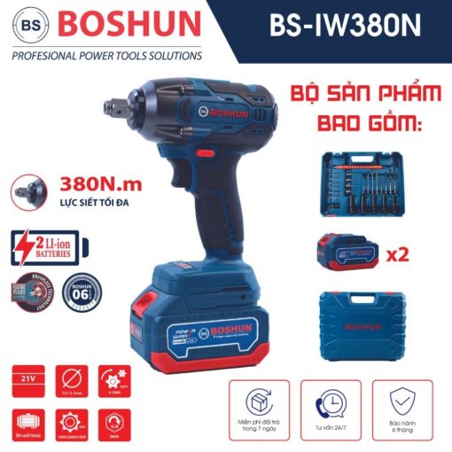 Máy siết bulong BOSHUN BS-IW380N Đầu 2 trong 1 – Lực siết 380NM – Tặng kèm bộ phụ kiện 24 chi tiết - Hình ảnh 4