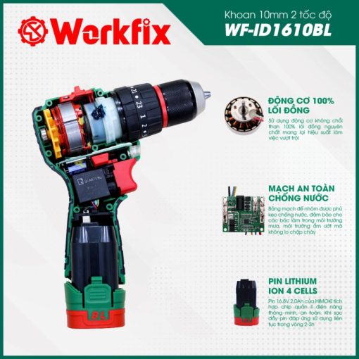 Máy Khoan Pin cầm Tay 10mm, 45Nm WORKFIX 16.8V WF-ID1610BL - Hình ảnh 6