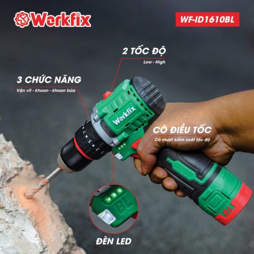 Máy Khoan Pin cầm Tay 10mm, 45Nm WORKFIX 16.8V WF-ID1610BL