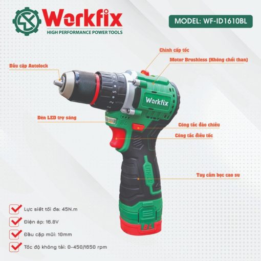 Máy Khoan Pin cầm Tay 10mm, 45Nm WORKFIX 16.8V WF-ID1610BL - Hình ảnh 5